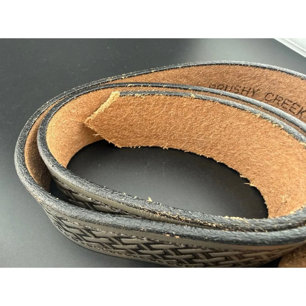 Brushy Creek Mens Grey Basketweave Full Grain Leather Belt Strap Made in USA 54